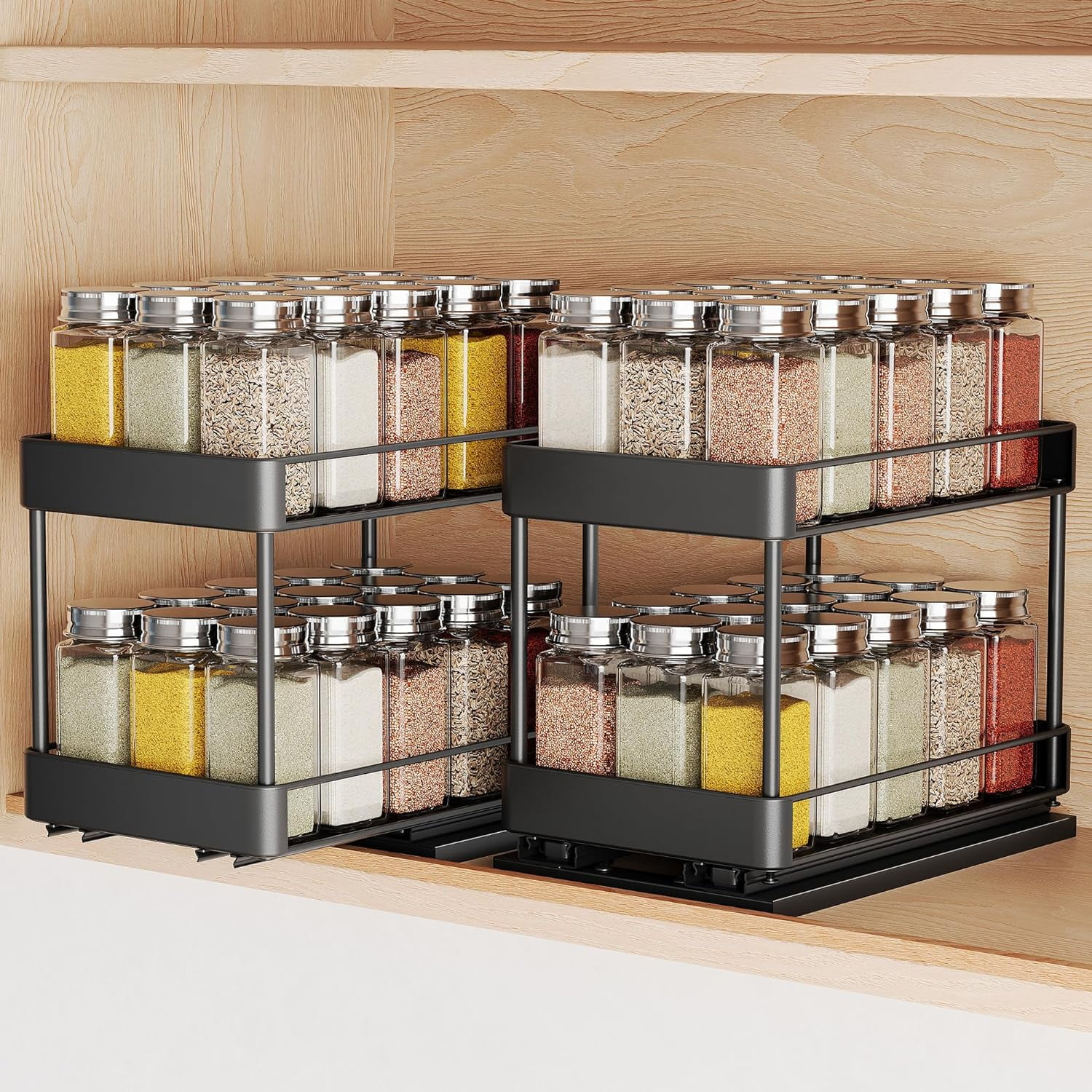 Pull Out Spice Rack Organizer for Double Track Large Capacity Slide Out Spice Racks