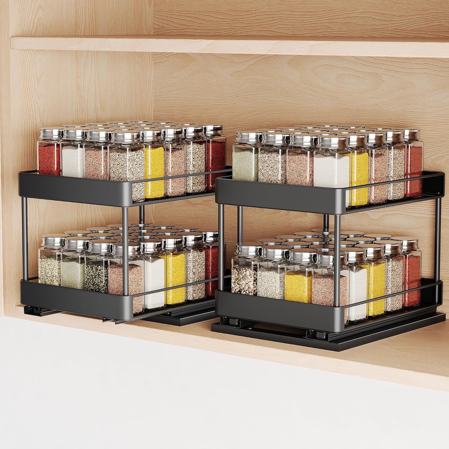 Pull Out Spice Rack Organizer for Double Track Large Capacity