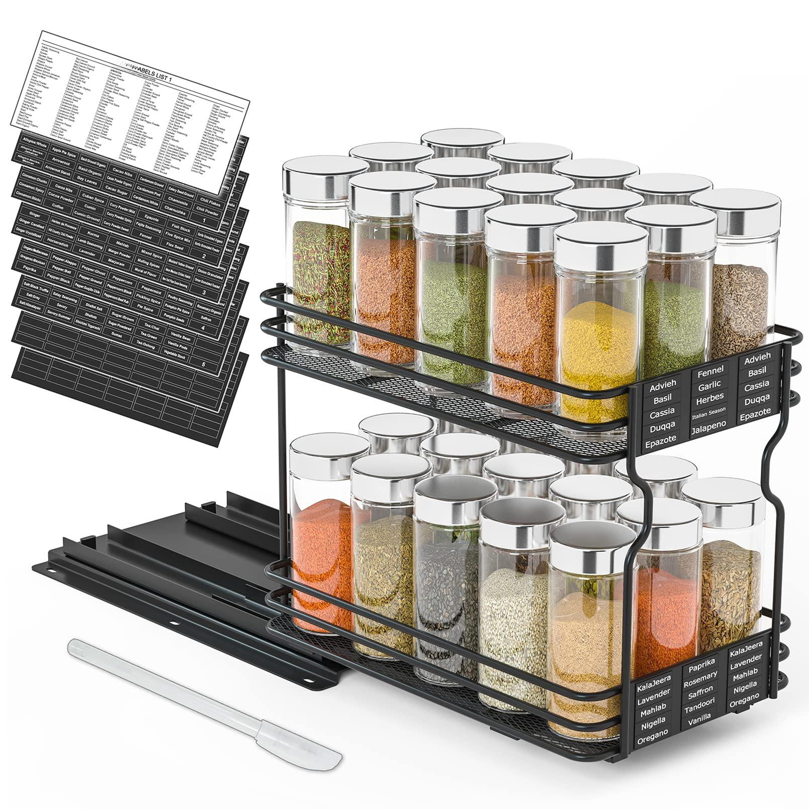 Pull Out Spice Rack Organizer For Cabinet  Heavy Duty Slide Seasoning Kitchen With Labels And Chalk Marker 6.5" W X10.75 D X8.5 H 1 Drawer 2-tier