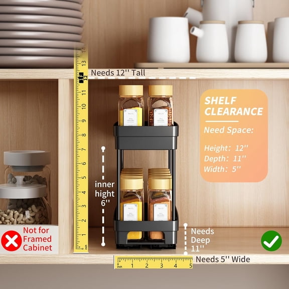 Pull Out Spice Rack Organizer for Cabinet, 3 Packs Slide Out Spice Racks, Black, 2 Tier