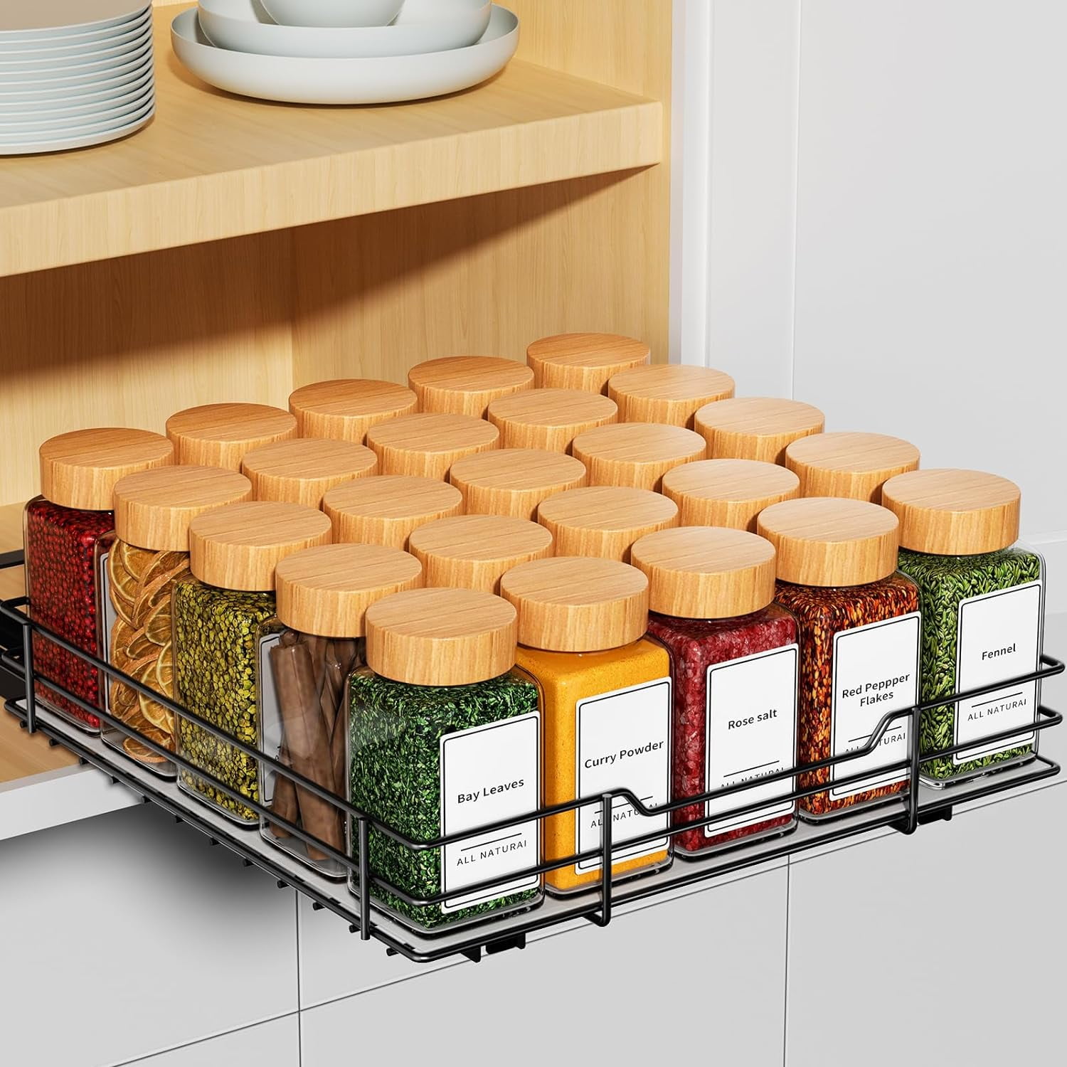 Pull Out Spice Rack Slide Out Spice Rack for Cabinet Spice Rack Organizer for Kitchen and Pantry Fits Spices Sauces Canned Food