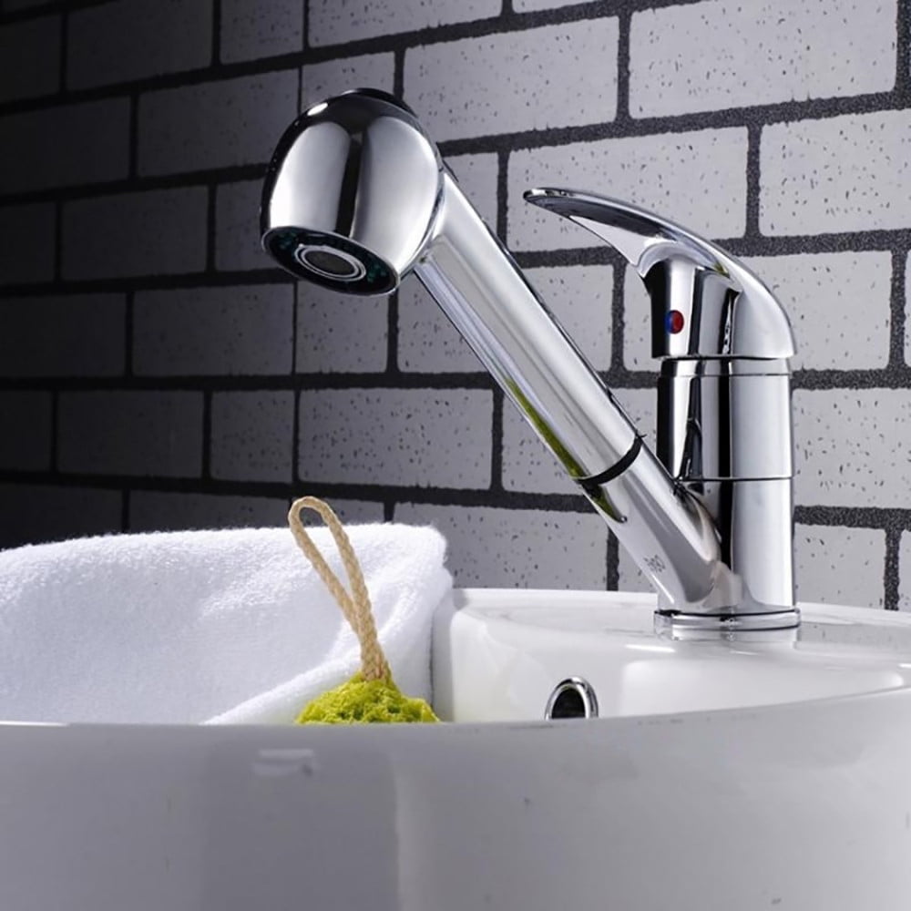 Pull-Out Spray Kitchen Faucet - ABS Plastic Lever Handle Sink Tap with Dual Function (Shower/Normal), 185x56mm, 1/2" BSP Connection, Easy Installation for Kitchen & Bathroom