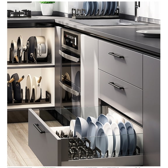 Pull-Out Tier Dish Rack for Cupboard, Slide Out Dish Drying Rack for Kitchen Cabinets, Pull Out Drawer for Kitchen Under Sink Organizer