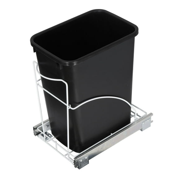 Pull Out Trash Can 29L Under Cabinet Kitchen Waste Bin with Bag Tuck Band Black