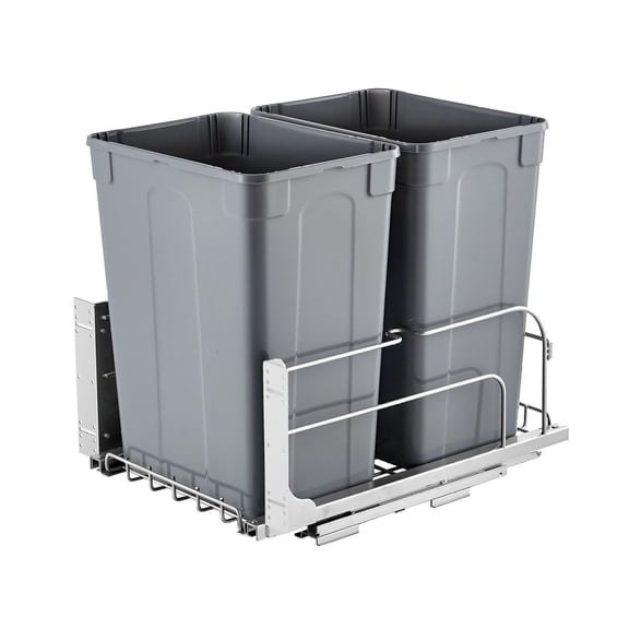 Pull-Out Trash Can, 35 QT x2 Double Under Mount Kitchen Waste Container, Heavy Duty Garbage Recycling Bin with Door Kit and Soft Close Slide, for Kitchen Cabinet, Sink, Under Counter (Grey)