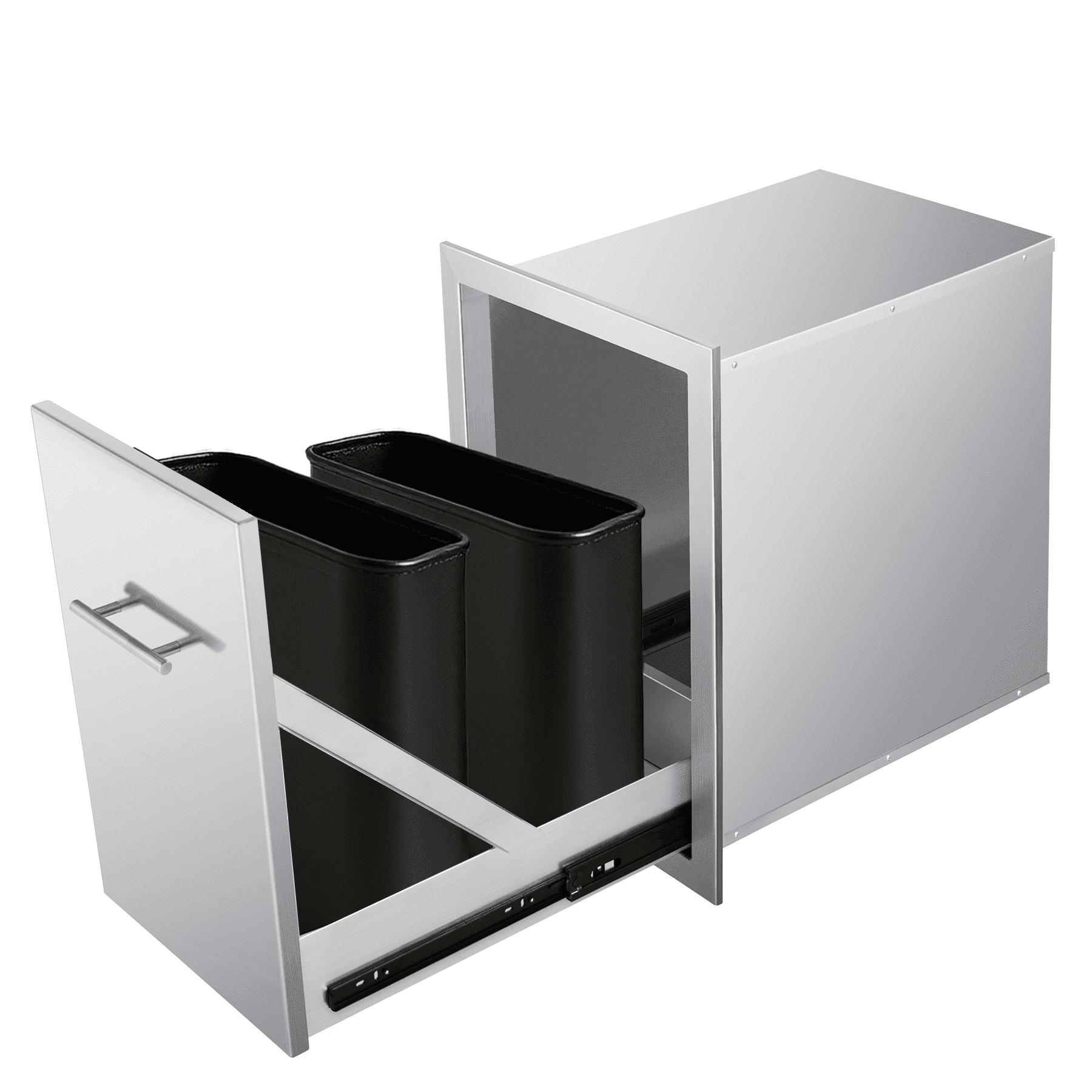 Pull-Out Trash Can Drawer, Stainless Steel Flush Mount Trash Cabinet 14"W x 25.7"H x 19.4"D for Outdoor Kitchens & BBQ Islands