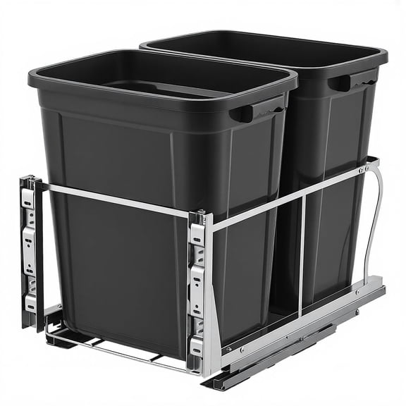 Pull Out Trash Can Under Cabinet – 40 Qt Under Sink Garbage Recycling Bin with Adjustable Slider, Door Mounting Kit – Trash Can Included