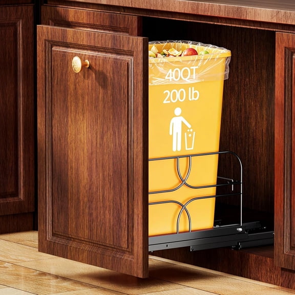 Pull Out Trash Can Under Cabinet Soft Close Heavy Duty 200 LB Black Single Door Mounted