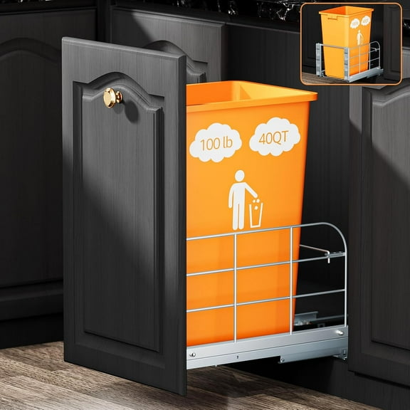 Pull Out Trash Can Under Cabinet with Soft-Close Slides 40 Qt