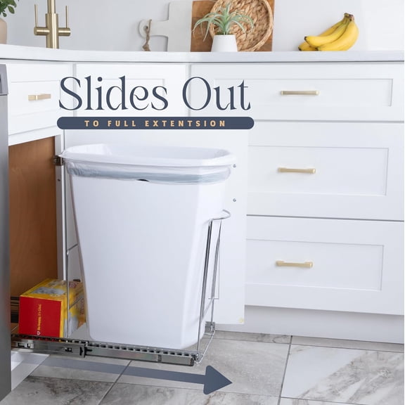 Pull-Out Trash Can for Cabinet -10 Gal / 40 qt – Heavy-Duty Chrome, Smooth Slide with Trash Bag Storage – Fits 11" Cabinet Opening (Bin Not Included)