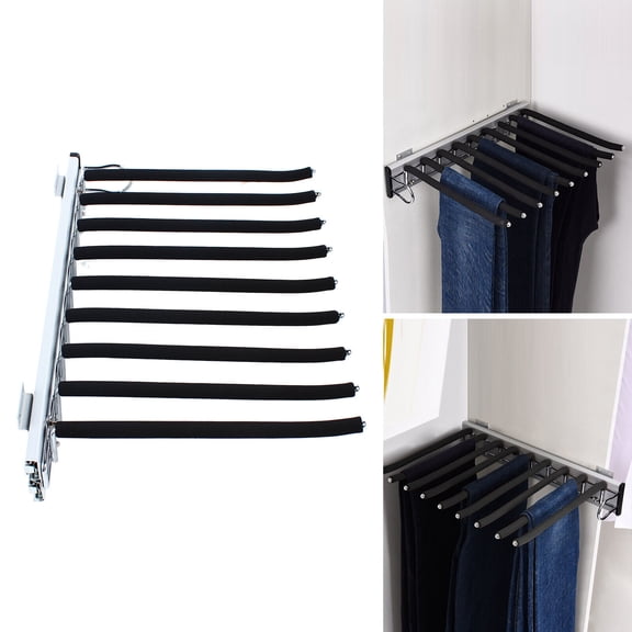 Pull Out Trousers Rack, Side Mounted 9 Arms Retractable Closet Pants Holder for Organizer