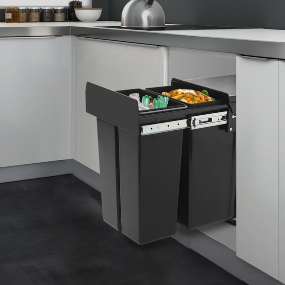 Pull Out Under Cabinet Trash Can, 10L + 20L Kitchen Cabinet Garbage Can