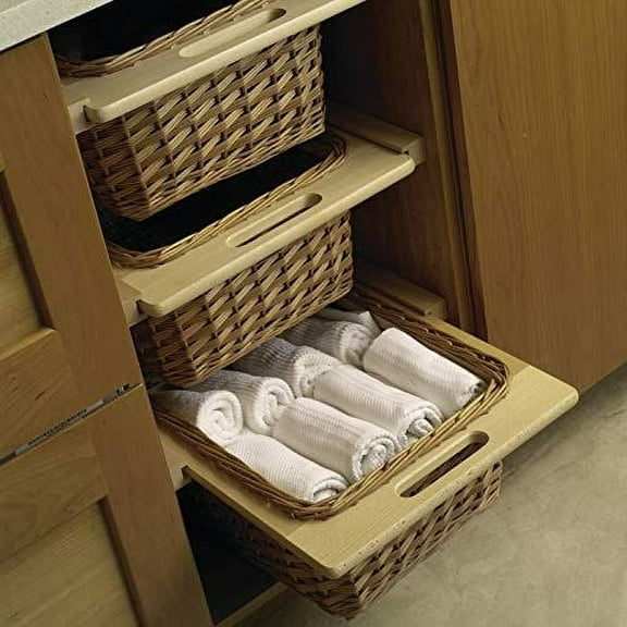 Pull-Out Wicker Basket with Frame Handles for Framed or Frameless 15" or 18" Cabinets w/Beech Frame and Runners (2, Width (14 5/16") for 18" Cabinets)
