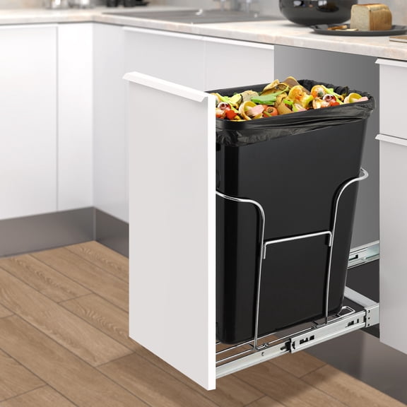 Pull-Out Under basin Trash Can Frame for Kitchen Cabinets – Soft-Close Sliding Waste Bin Organizer – Space-Saving,Steel Construction (Bin Not Included)