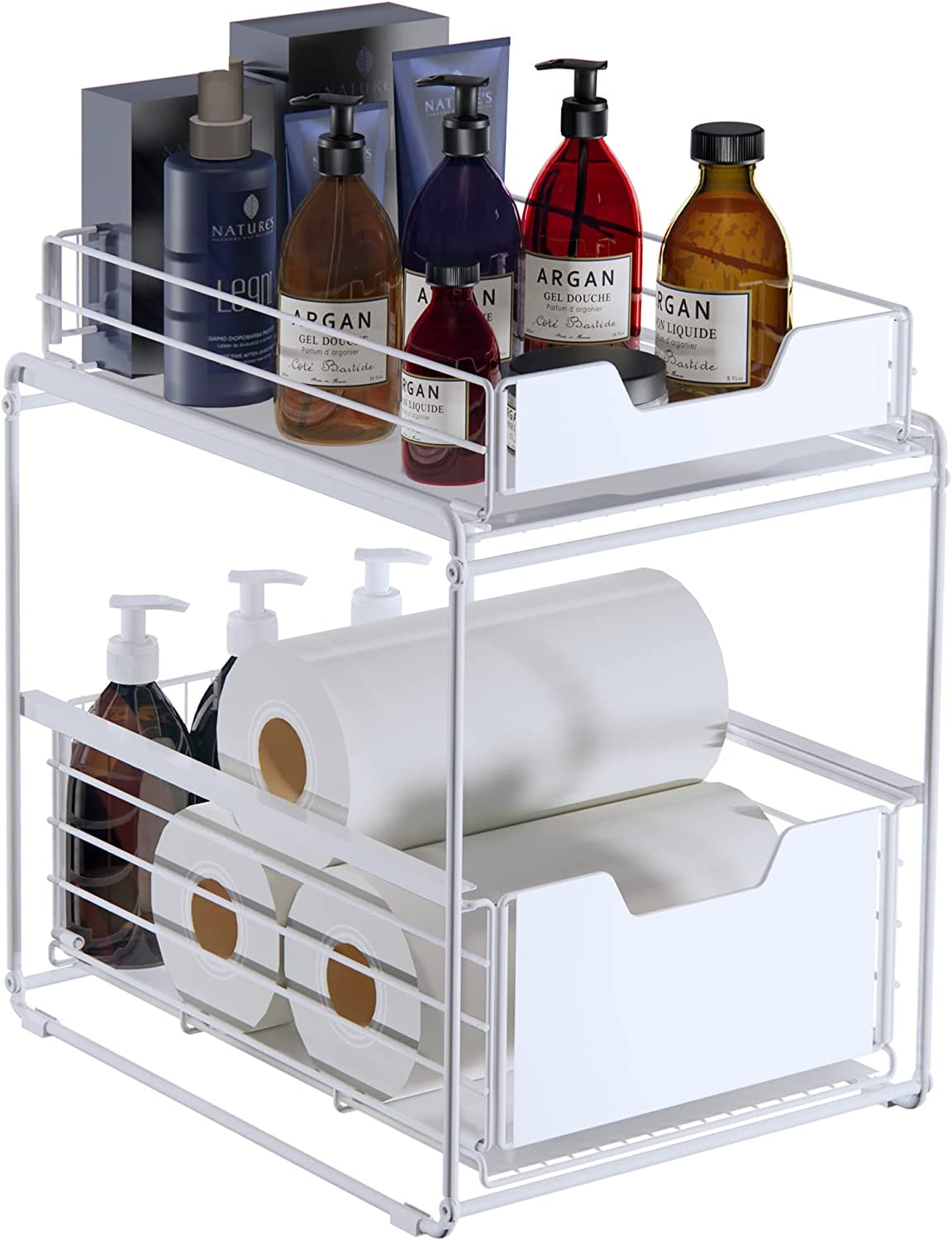 Pull Out under Sink Organizer, Stackable 2 Tire Sliding