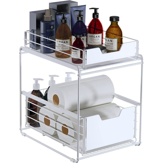 Pull Out under Sink Organizer, Stackable 2 Tire Sliding