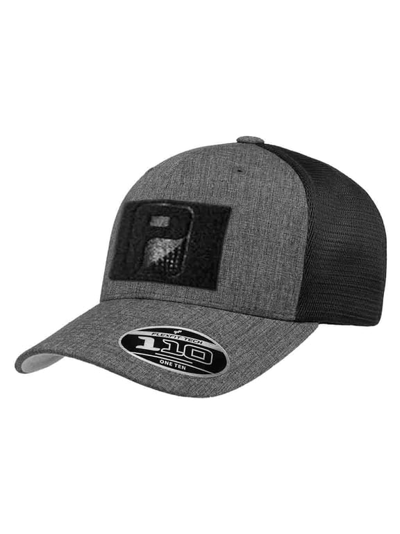 Curved Bill Flexfit + Snapback Trucker Hat | Melange Charcoal and Black Tactical Cap | 2x3 Inch Loop Surface to Attach Morale Patches
