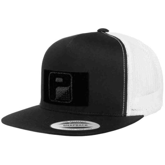 Pull Patch Flat Bill Snapback Trucker Hat | Black & White Tactical Cap | 2x3 in Loop Surface to Attach Morale Patches