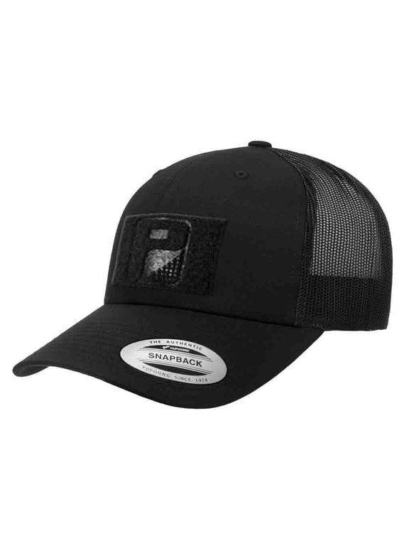 Tactical Snapback Trucker Hat – Curved Bill Cap with 3x2 Inch Hook & Loop Panel for Morale Patches (Black)