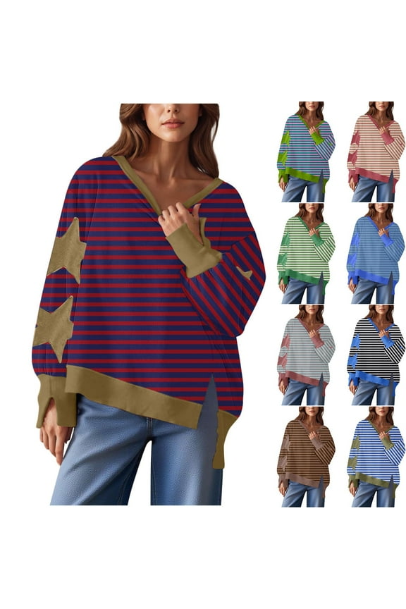 Pull Over Plus Size Sweatshirts For Women With No Hoods Crew Neck Long Sleeves Casual Patchwork Pattern Star Design Lightweight Cozy Fall Winter Top Wear Plus Size