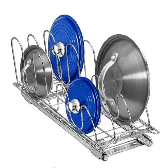 Pull Out Pot Li an Cookie Sheet Organizer Rack for Cabinet - Lifetime Ltd. Warranty - Sliding Kitchen Organizers  Pans, Pots, Lids, an Tray Storage - 7.25 wide x 21 inch, Chrome