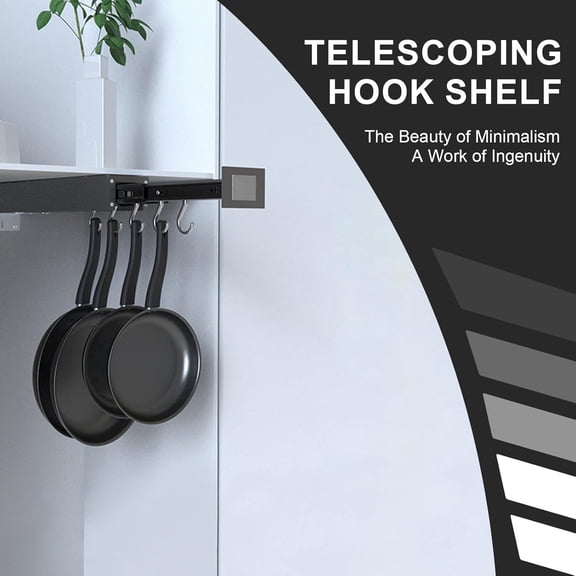 Pull Out Pot Racks, Pot and Pan Organizer with Hooks, Kitchen Pots and Pans Rack Pot Hanging Holder Under Cabinet, Aluminum Alloy Sliding Under Storage (Gray, 5 Hooks)