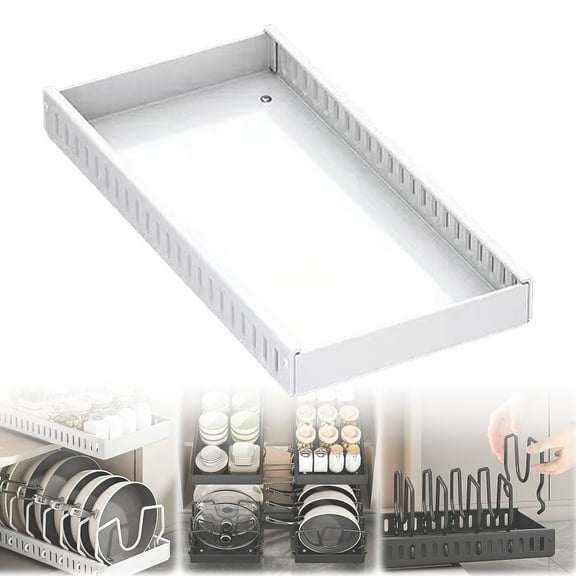 Pull Out Pots and Pans Organizer Under Cabinet, Expandable Sliding Pot Lid Holder Rack with Adjustable Dividers, Heavy Duty Slide Out Cookware Organizer for Kitchen Cabinets, Pantry & Countertop
