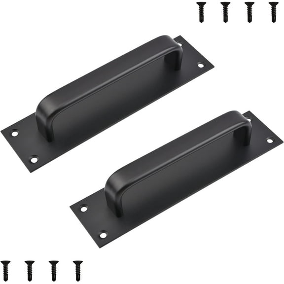 Pull Push Door Plate Handle,2pcs 8inch Aluminum Alloy Heavy Duty Barn Door Pull with Mounting Screws for Shed Commercial Fire Door(Matte Black, 196x50mm)