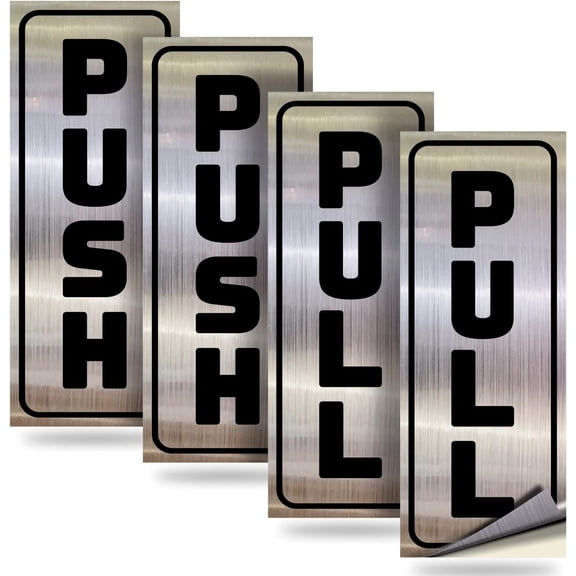 Pull-Push Sticker Sign  225 Inches  Vertical Sticker Self-Adhesive, Suitable for Commercial, Stores, Cafes, Shops, etc. Black/Silver Brushed Vinyl Stickers. Indoor and Outdoor Use.