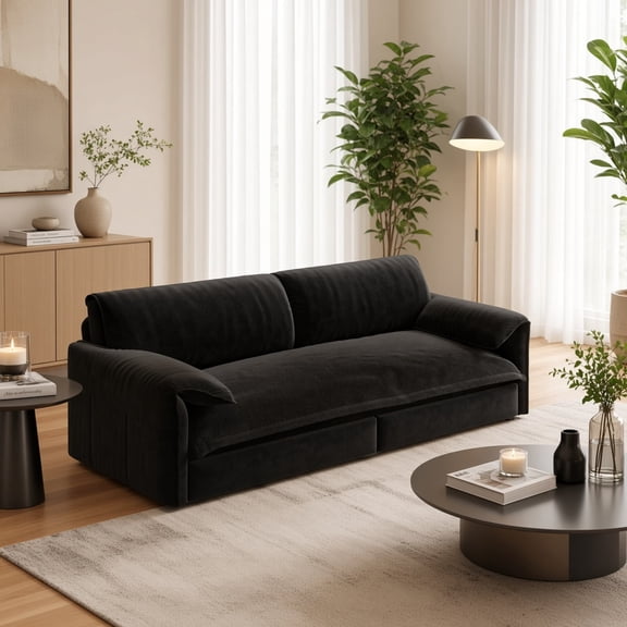 Pull Out Sofa Bed, Queen Size Convertible Sleeper Sofa with Side Storage, 3-in-1 Velvet Loveseat Couch Bed, Multi-Functional Chaise Lounge for Living Room Apartment Small Space, Black