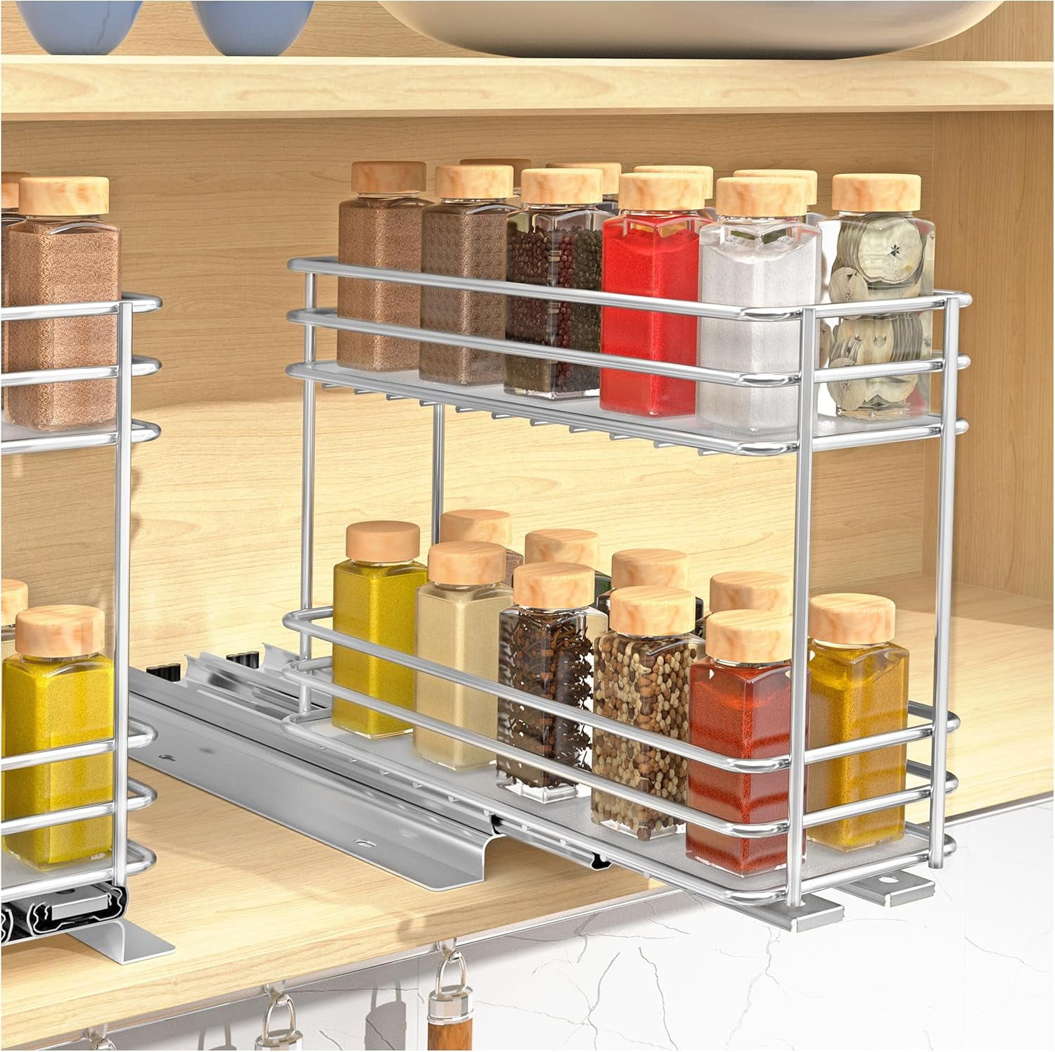 Pull Out Spice Rack 4.33”W x 10.24”D x 8.66”H, Heavy Duty Slide Out ...