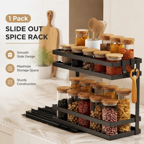 Medical Slider Racks Pull Out Spice Rack Organizer for Cabinet, 2 Tier Metal Slide Out Spice ...
