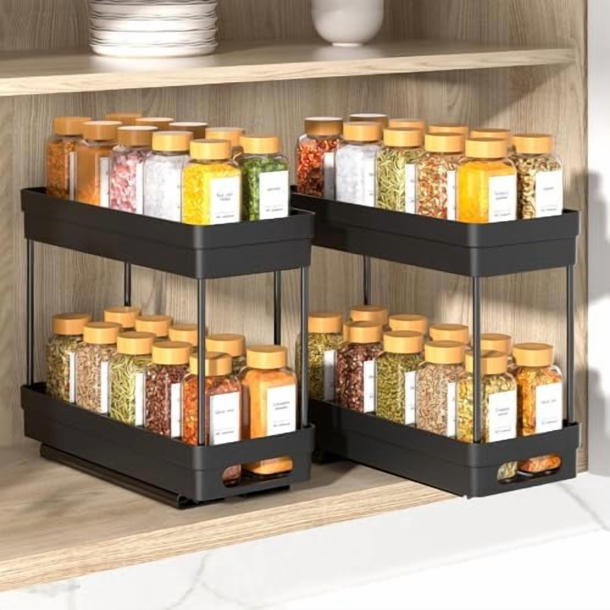 Pull Out Spice Rack Organizer for Cabinet, 2-Tier Slide Out Spice Racks ...