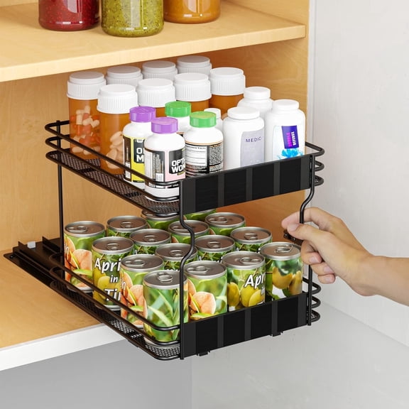 Pull Out Spice Rack Organizer for Cabinet, Heavy Duty Slide Out Seasoning Kitchen Organizer, Cabinet Organizer, with Labels, 8.5" W x10.75 D x8.5 H, 1 Drawer 2-Tier