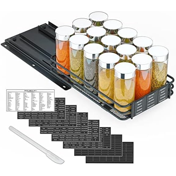 Pull Out Spice Rack Organizer for Cabinet, Heavy Duty Slide Out Seasoning Kitchen Organizer, Cabinet Organizer, with Labels and Chalk Marker, 6.5" W x10.75 D x2.5 H, 1 Drawer 1-Tier