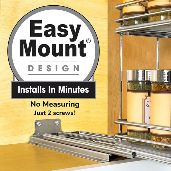 Pull Out Spice Rack Organizer for Inside Kitchen Cabinets - 4-1/4 inch Wide - Slide Out Drawer Chrome Sliding Spice Cabinet Organization Shelf Racks - 2 Tier