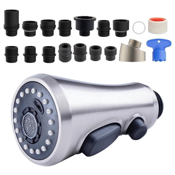Pull Down Spray Head for Kitchen Faucet, NSF/ANSI/CAN 61 & CUPC Certified 3-Function Spray Nozzle, 15 Adapters, Sink Faucet Head Replacement