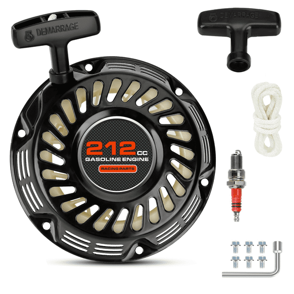 Pull Start Assembly Recoil Starter Compatible with Predator 212 Non Hemi Coleman Mini Bike CT200U CT200U-EX BT200X KT196 Go Kart 196cc GX160 GX200 Clone Lawn Mower Parts with Spark Plug