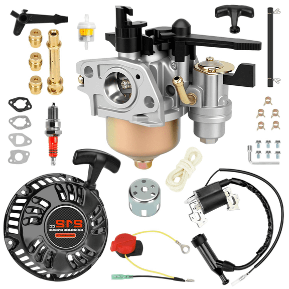 Pull Start and Carburetor Kit Compatible with Predator 212cc Non hemi Ghost 196cc 224cc 69730 69736 6.5hp GX200 Mini Bike Coleman CT200U BT200X Go Kart Lawn Mower Pressure Washer Part