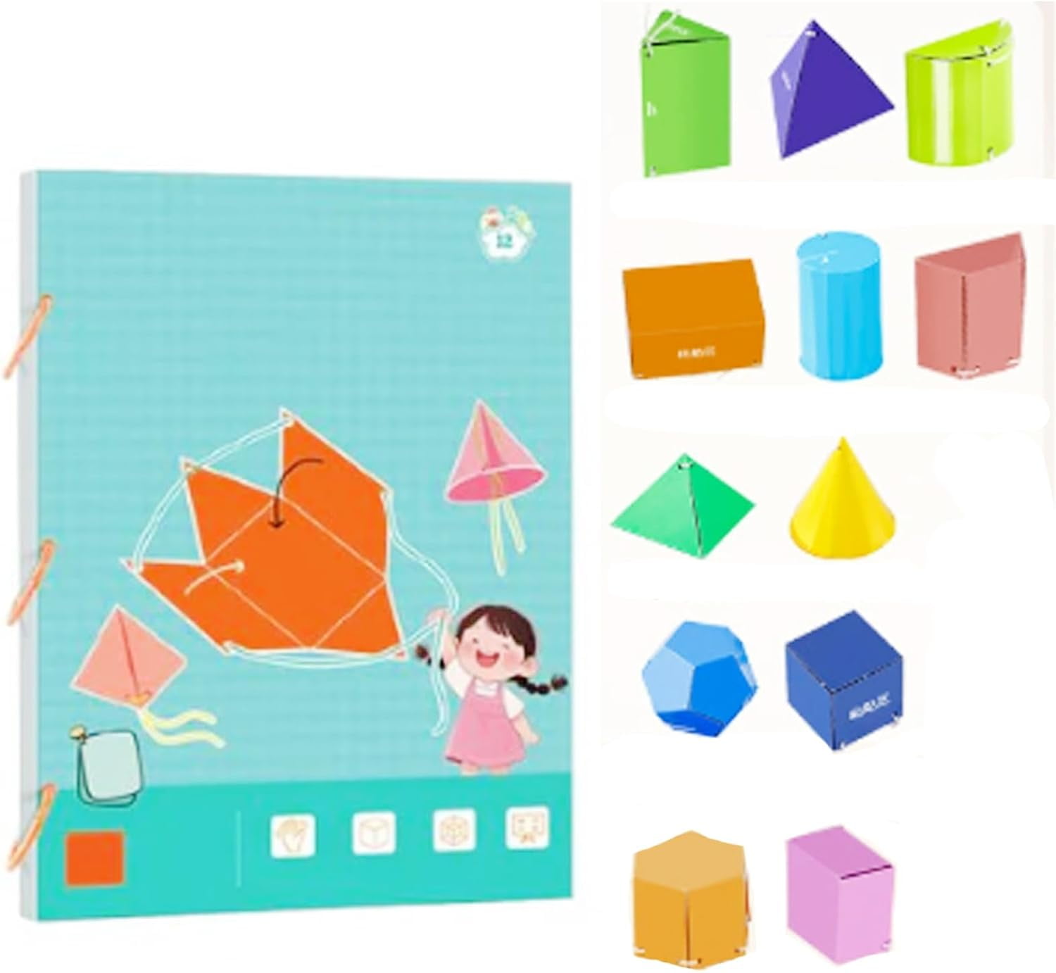 Zugband 3D Geometrie Lernbuch - Interaktives Mathe-Lernspielzeug Mit Geometrischen Formen