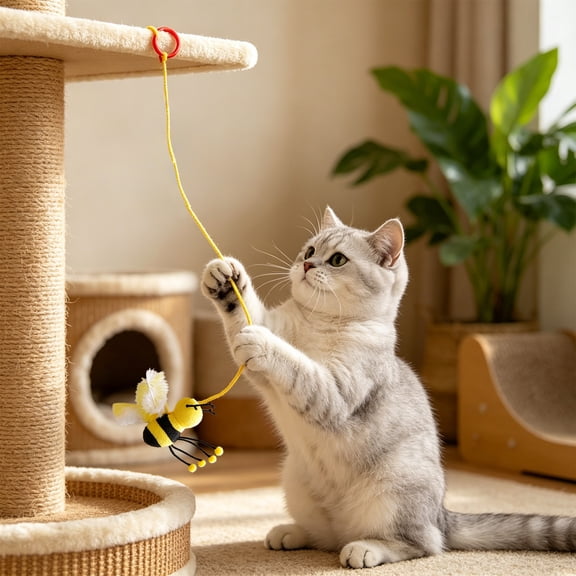 Pull String Animals Toy Self Amusing Bouncing Mouse, Interactive Cat Teaser Wand Attachment, Realistic Crawling Bug Shape Replacement for Indoor Cats Play and Hunting Instinct