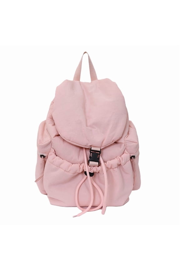 Pull-String Casual Daypack, Water-Resistant Commute Carryall, Compact Nylon Pack for Daily Travel, 10.63 Inch (Pink)