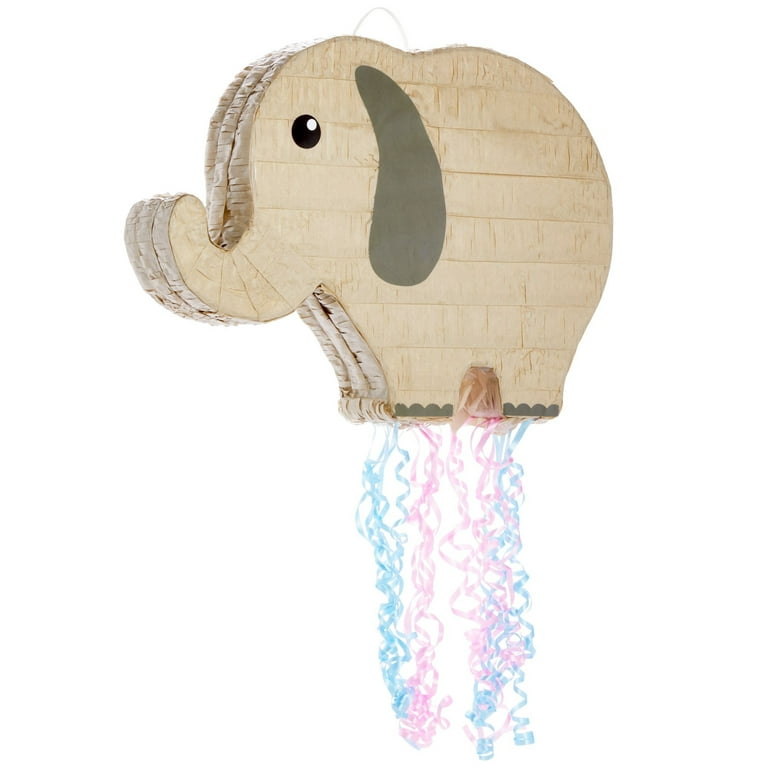 Pull String Elephant Pinata for Birthday Party Supplies, Gender Reveal  Decorations (Small, 17 x 12 x 3 In)