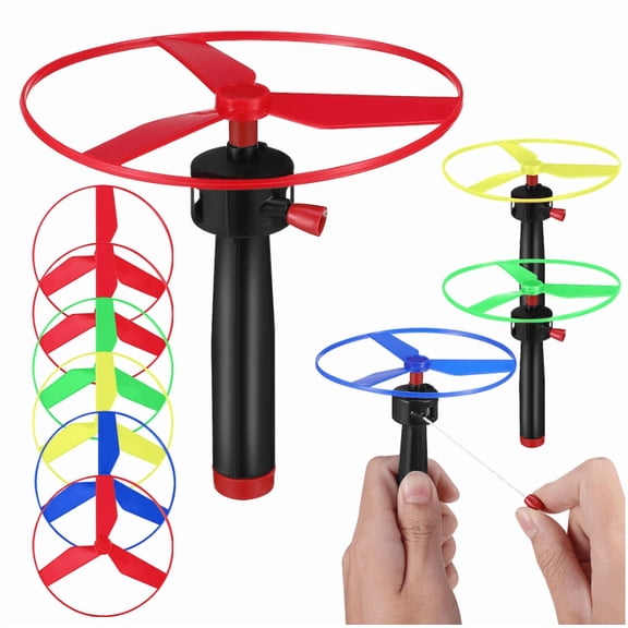 Pull String Flying Disc Toy Set with 1 Launchers and 6 Colorful Flying Discs Lightweight for Outdoor Activity Little Birthday Party Favors