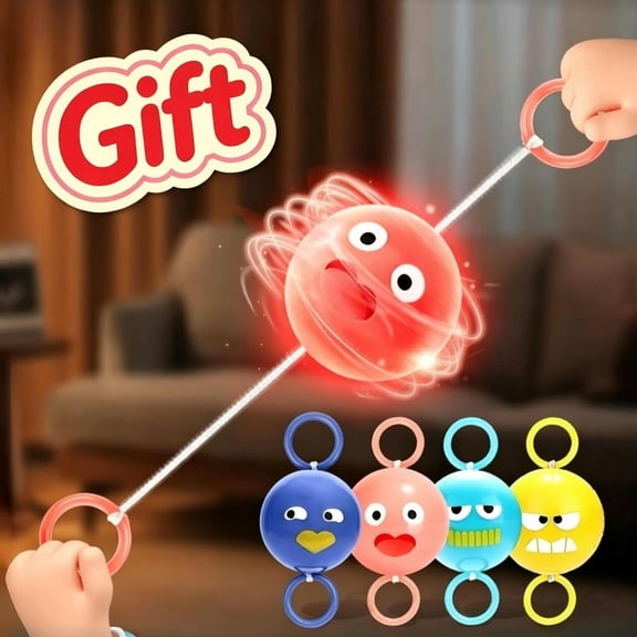 Pull String Light Up Spinning Ball Toy, Stocking Stuffers Kids Sensory Fidget Fine Motor Toy, Toddler Interactive Play Toy, Christmas Birthday Holiday Gift for Boys Girls Ages 3 and Up