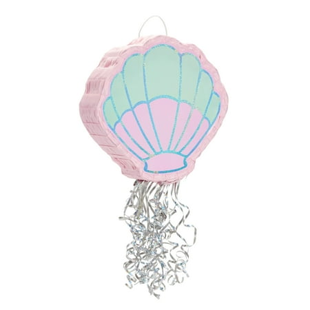 Pull String Seashell Pinata - Mermaid Birthday Decorations, Under The Sea Party Supplies (Small, 13"L x 3"W x 14"H), For Ages 3+