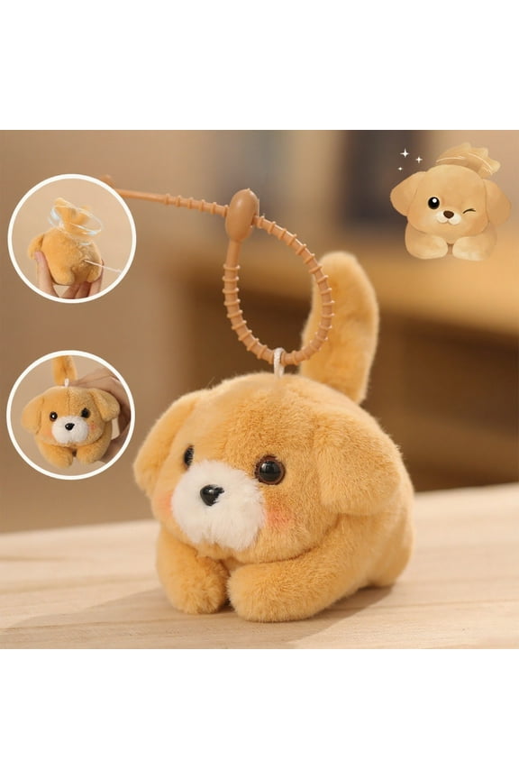 Pull String Squeaky Cat Toy with Wagging Tail - Interactive Stuffed Animal Plush, Backpack Keychain Pendant for Kids Yellow