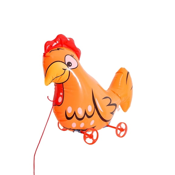 Pull String Walking Inflatable Animal Toy with Wheels Cartoon Duck Outdoor Party Decoration Orange
