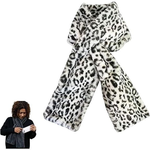 Pull Through Scarf with Pockets for Women,Faux Fur Scarfs with Zipper Pockets,Hidden Pockets Scarfs Women (Leopard Print)