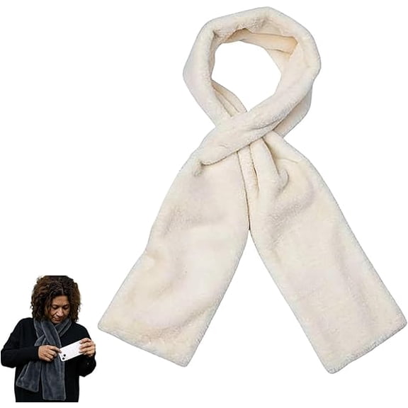 Pull Through Scarf with Pockets for Women,Faux Fur Scarfs with Zipper Pockets,Hidden Pockets Scarfs Women (White)
